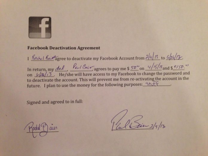 Facebook Deactivation Agreement